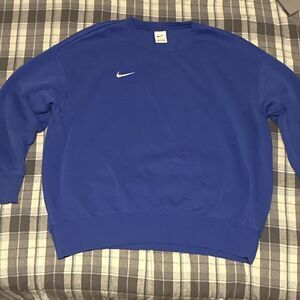 Vintage Nike Men's Blue Crew Neck Sweatshirt Logo Solid Long Sleeve Size L Y2K